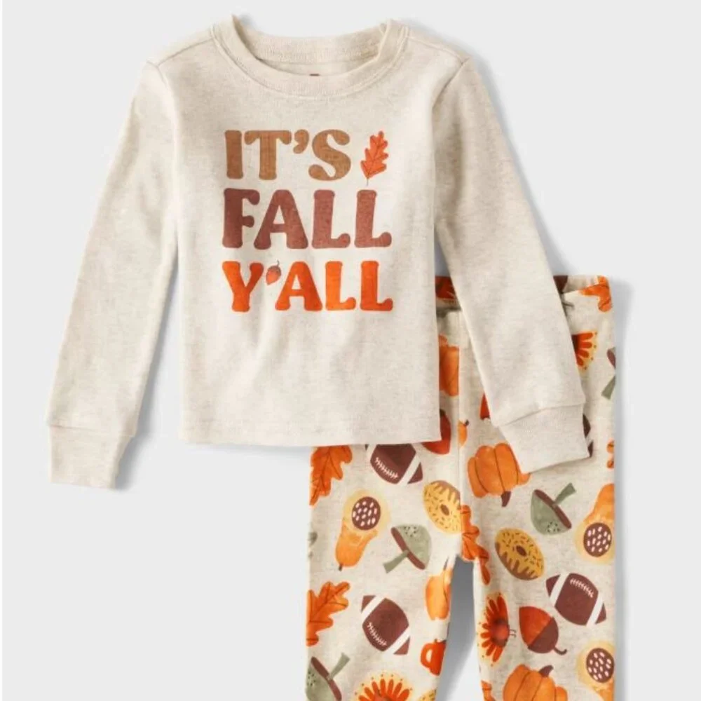 NWT The Children’s Place Toddler It's Fall Y'all Snug Fit Cotton Pajamas - tan